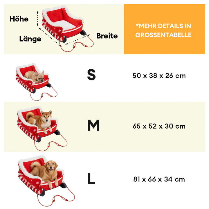 Kuscheliges Hundebett in Schlittenform, aus weichem Plüsch. Hält Ihren Hund im Winter warm.