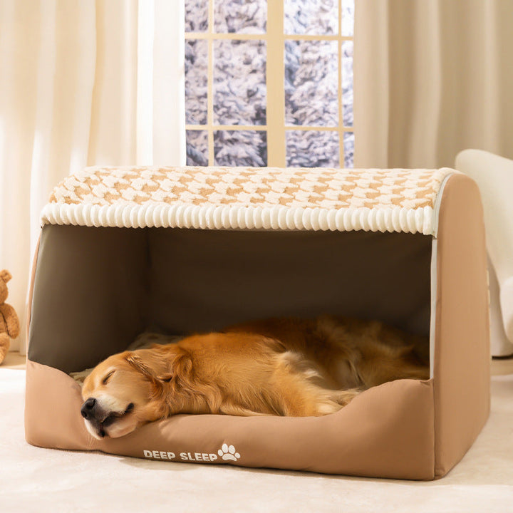 Gemütliches Plüsch Hundehaus in Braun für kleine Hunde, ideal als warmer Rückzugsort und Schlafplatz.