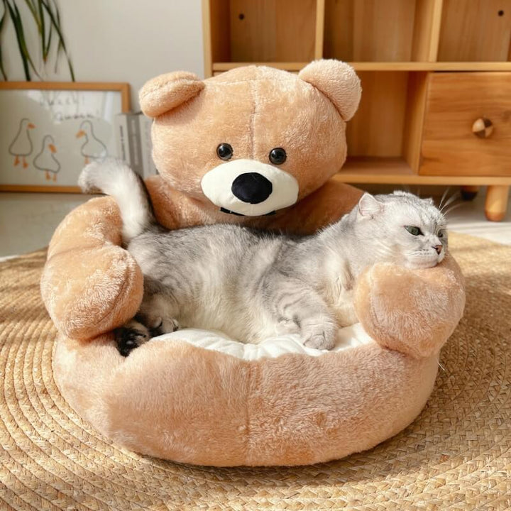 Gemütliches, verstellbares Kuschelbett für Hunde & Katzen in Khaki. Weiches Plüschbett für optimalen Tierkomfort.