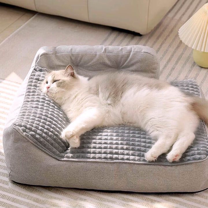 Großes, waschbares Katzenbett. Weiches orthopädisches Kissen für luxuriösen Schlafkomfort.