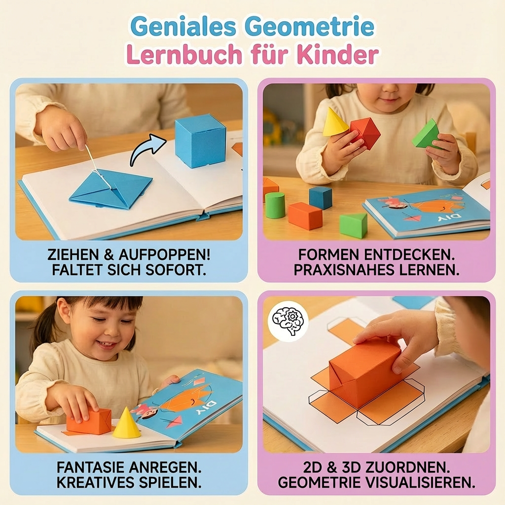 Lernspielzeug: Geometrie Buch für Kinder, das Formen und Mathematik mit interaktiven Übungen spannend macht.