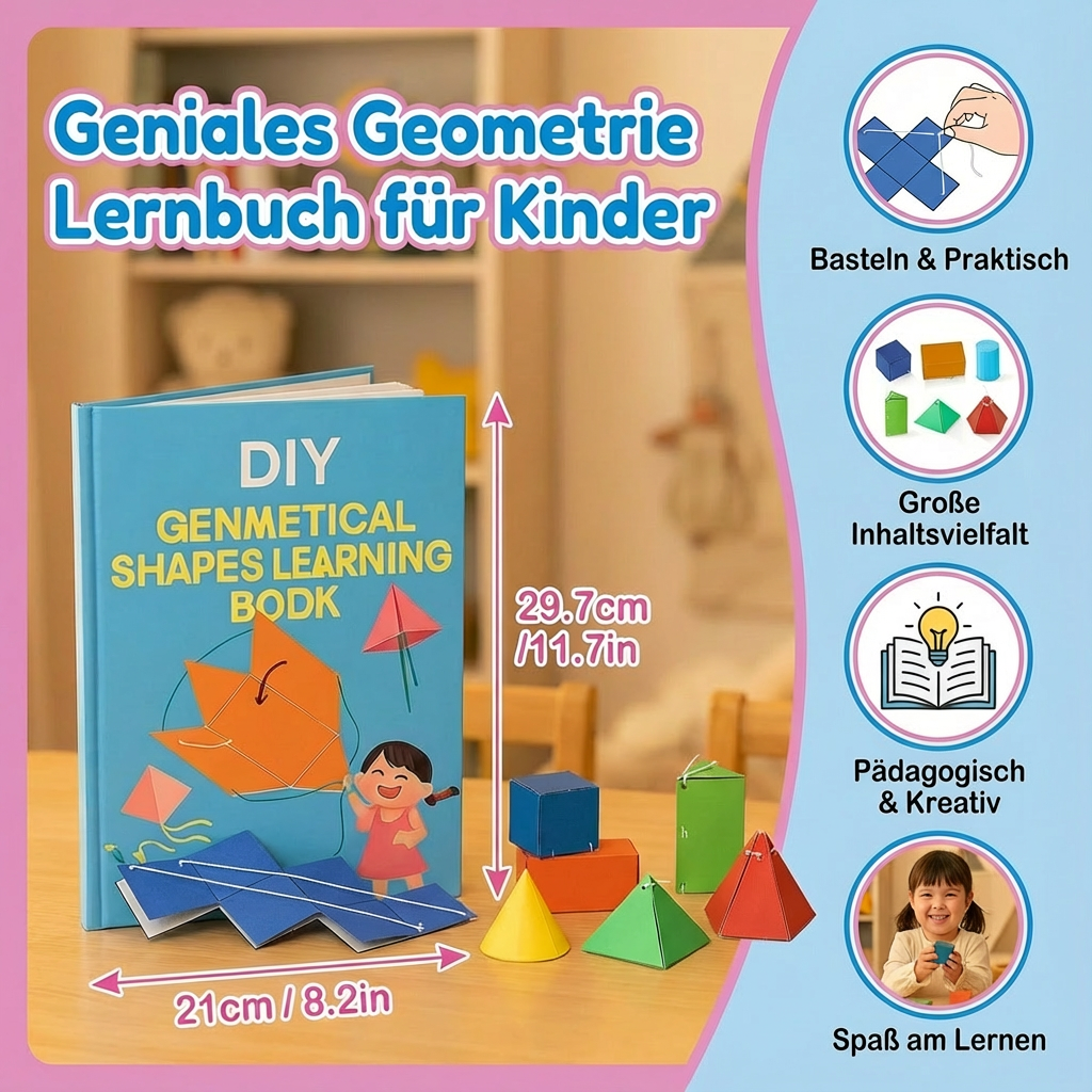Spannendes Geometrie Lernbuch für junge Kinder zum spielerischen Entdecken von Formen und Geometrie.