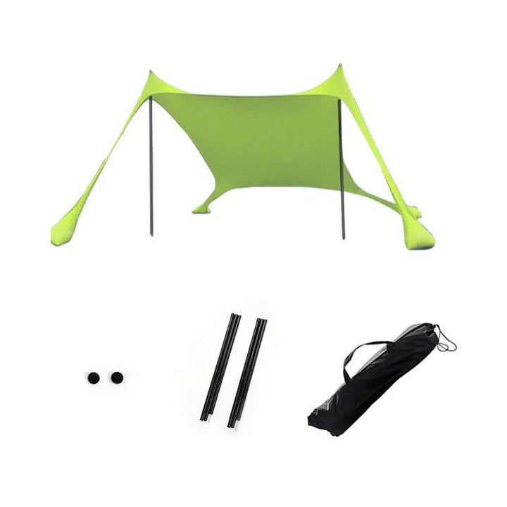 Strandmuschel mit UPF50+ UV-Schutz, winddicht und wasserdicht, ideal als Strandzelt für den Sommer.