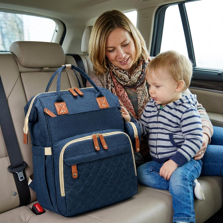 Der ultimative Begleiter: Multifunktionaler Wickelrucksack mit faltbarem Babybett für Reisen.