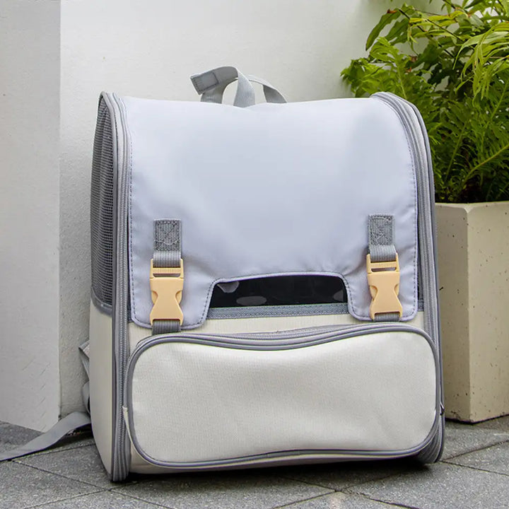 Besitzer trägt den leichten Katzenrucksack beim Wandern. Ideal für Outdoor-Abenteuer und Reisen mit dem Haustier.