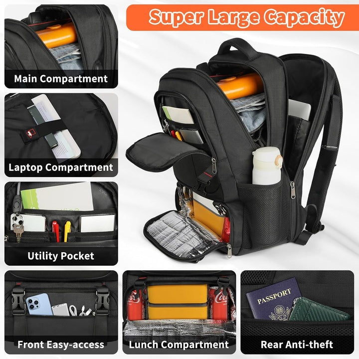Offenes Laptopfach im Reiserucksack, passend für 15-Zoll-Geräte, schützt Elektronik auf Reisen & im Alltag.