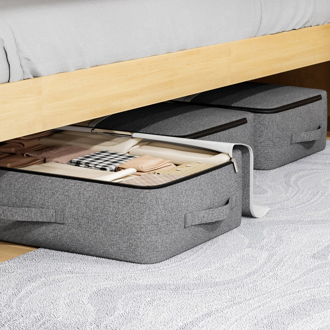 Unterbettaufbewahrung mit Reißverschluss, perfekt zum Verstauen von Decken und Kleidung unter dem Bett.