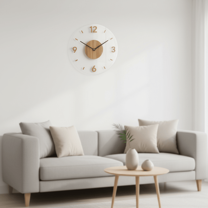 Elegante, geräuschlose Wanduhr aus Holz mit minimalistischem Design für Ihr modernes Zuhause. Ideal als Wohnzimmer Deko.