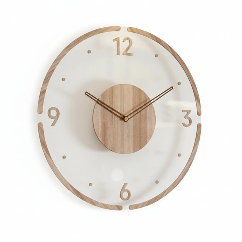 Stilvolle Holz-Wanduhr, geräuschlos, skandinavisch minimalistisch. Schöne Wanddekoration für Schlafzimmer oder Büro.