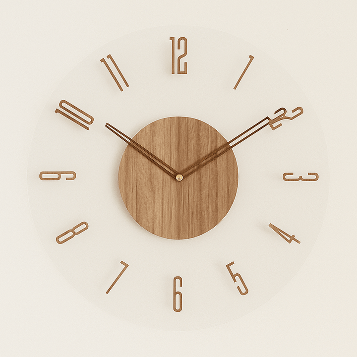 Moderne Holz-Wanduhr, geräuschlos & zeitlos, im skandinavischen Stil. Perfekte, stille Ergänzung für jedes Zimmer.