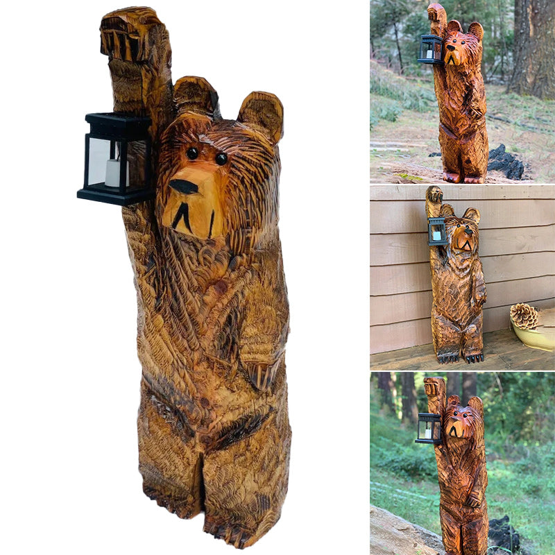 Robuste Harz-Bärenfigur mit Solarlaterne; attraktive und funktionale Gartendeko für Outdoor.
