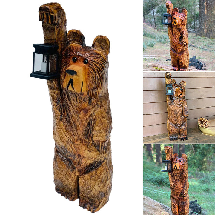 Robuste Harz-Bärenfigur mit Solarlaterne; attraktive und funktionale Gartendeko für Outdoor.