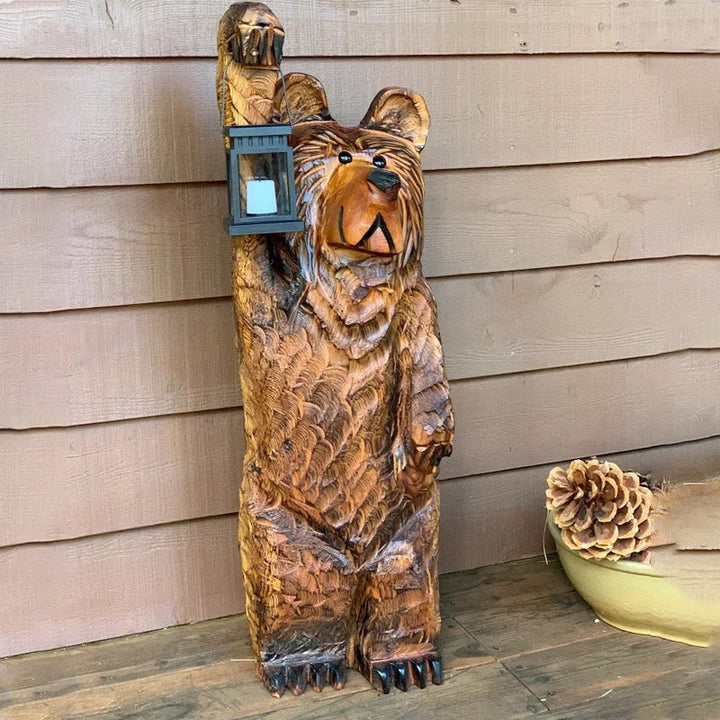 Niedlicher Bär mit Solarlaterne, hochwertige Harzfigur als stilvolle Gartendeko.