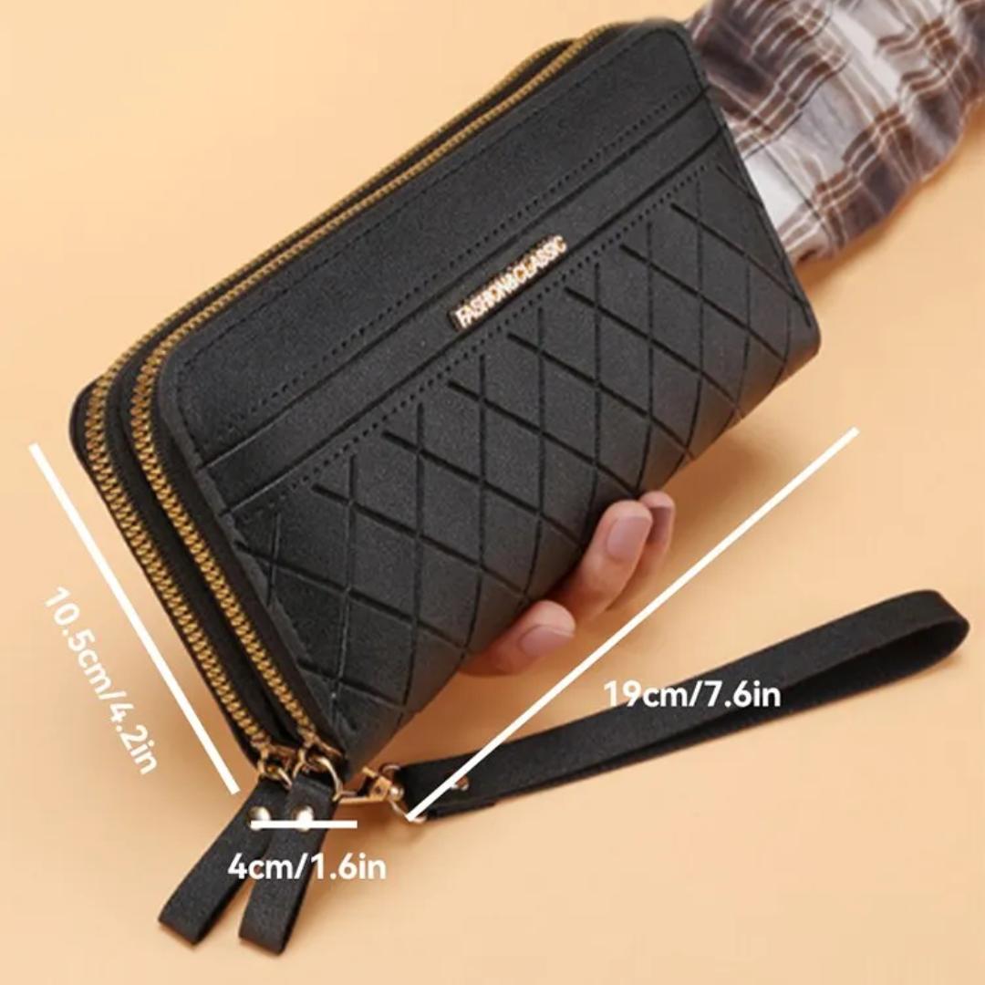 Detailansicht der gesteppten Textur einer eleganten Unisex Geldbörse, ideal für Organisation und Stil.