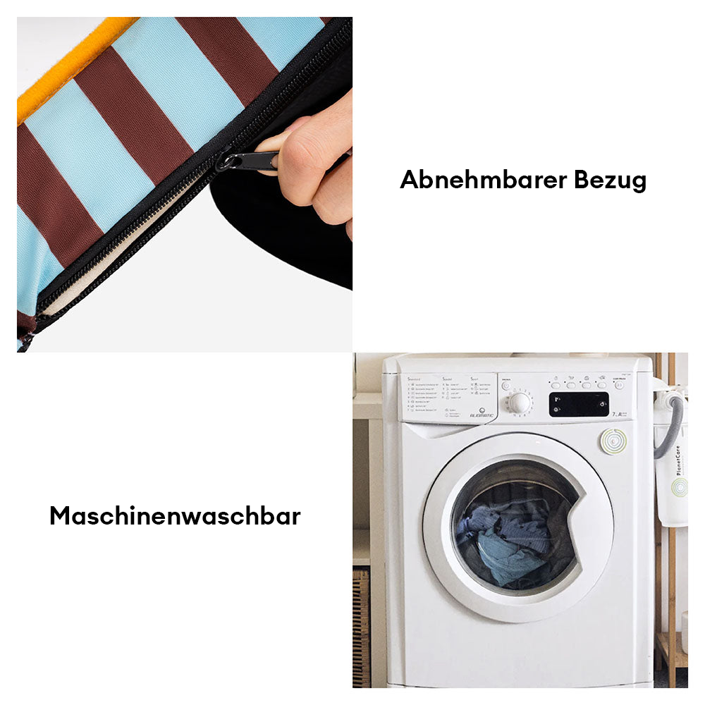 Elegantes, gestreiftes Hundebett, faltbar und wasserabweisend. Modernes Design für jedes Zuhause.