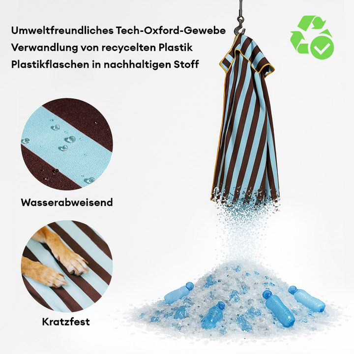 Gelenkschonendes Hundesofa, gestreift, faltbar für einfache Lagerung. Robust & langlebig.