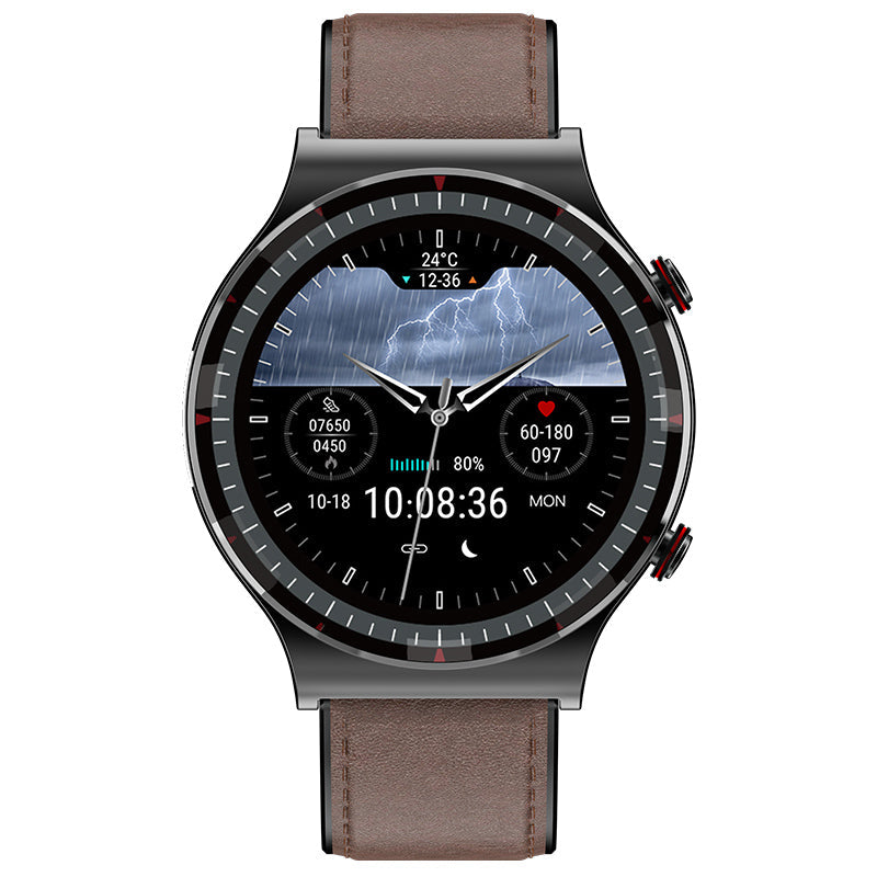 Klares Farbdisplay der Smartwatch zeigt Herzfrequenz, SpO2 & EKG-Kurven präzise an.