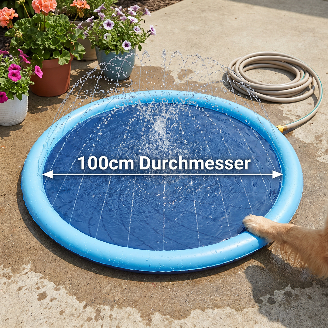 Interaktive Hundefontäne: Ihr Haustier aktiviert den Wasserstrahl selbst. Ideal für Wasserspaß, Abkühlung und Aktivität.