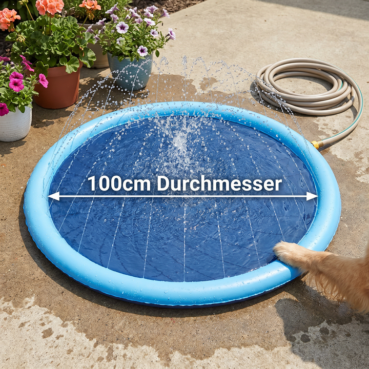 Interaktive Hundefontäne: Ihr Haustier aktiviert den Wasserstrahl selbst. Ideal für Wasserspaß, Abkühlung und Aktivität.