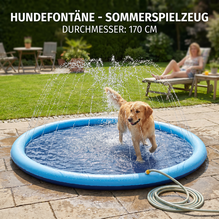 Hundefontäne im Garten, sorgt für langanhaltenden Wasserspaß & Abkühlung. Robustes Outdoor-Hundespielzeug für alle Rassen.