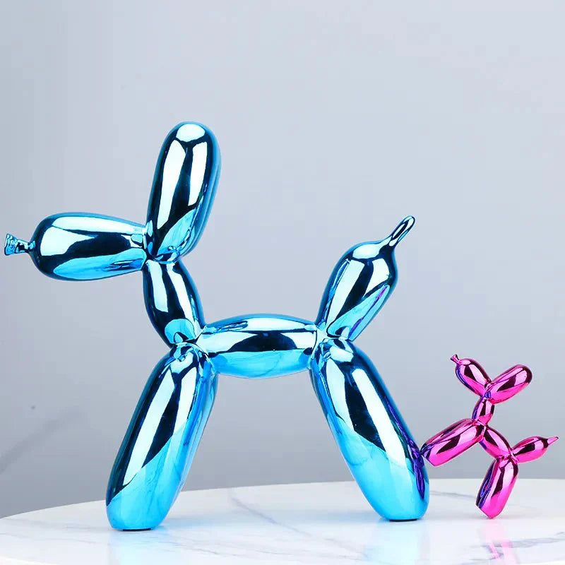 Moderne glänzende Ballonhund Tierfigur aus Kunstharz, elegantes Ornament für zeitgemäße Einrichtung.