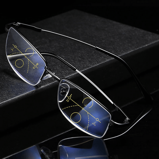 Gleitsichtbrille mit multifokalen Gläsern, Anti-Reflex & UV-Schutz für optimalen Sehkomfort bei Altersweitsichtigkeit.