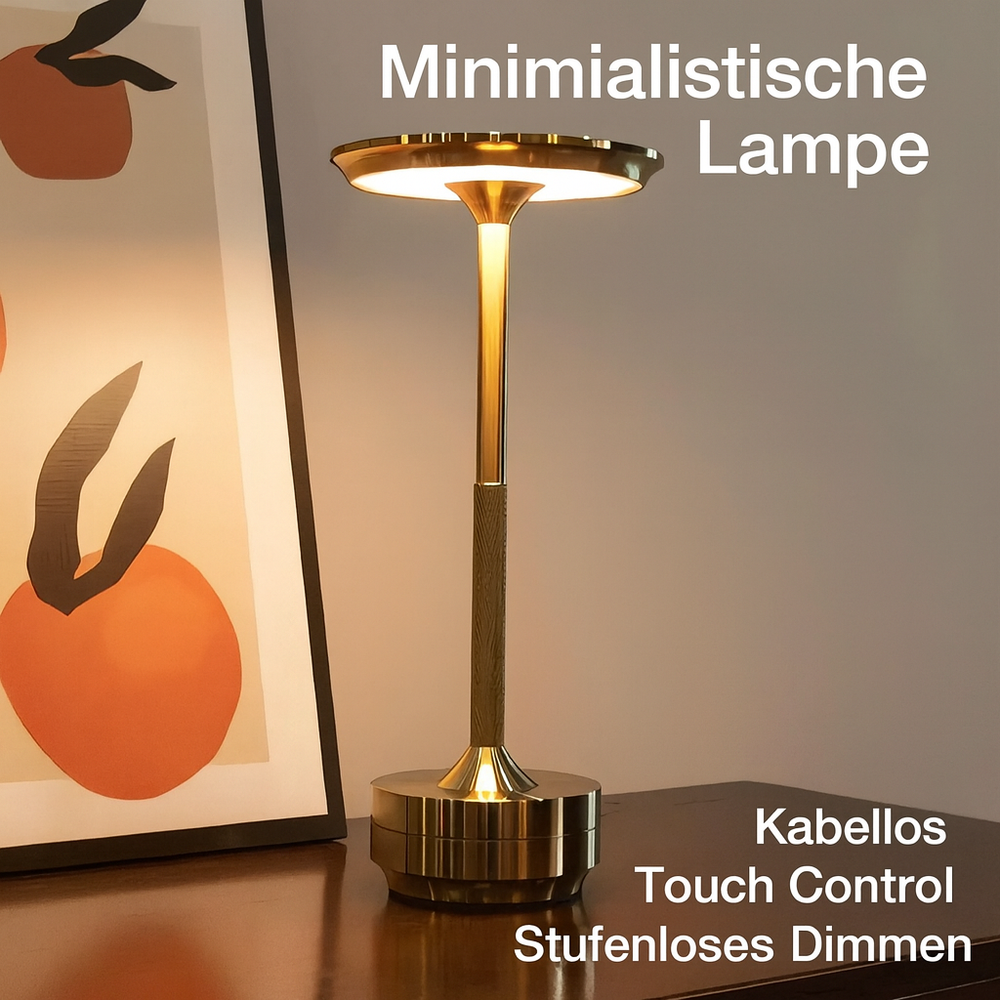 Tragbare, wiederaufladbare LED Tischlampe, dimmbar mit Touch, ideal als Stimmungslicht für Garten & Wohnzimmer.