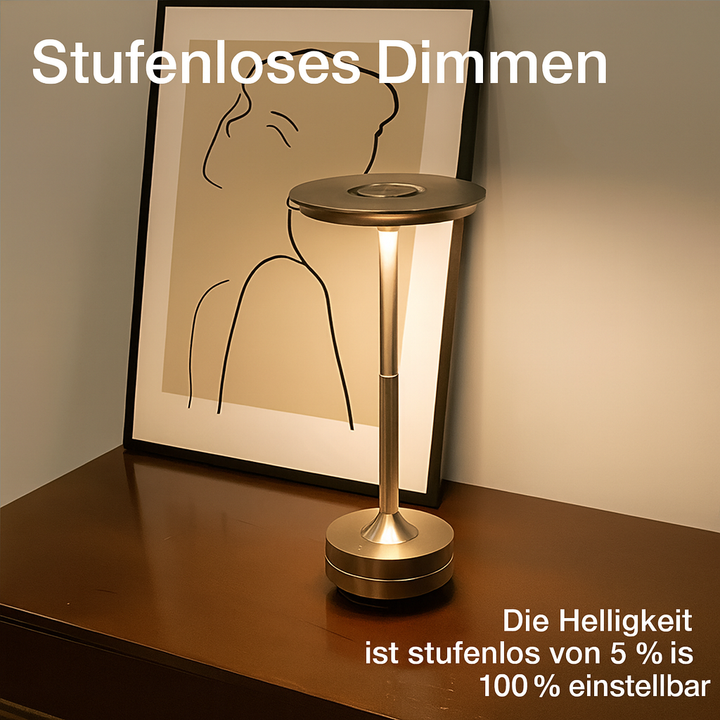 Schwarze dimmbare LED Nachttischlampe mit Touch-Steuerung, kabellos und tragbar für Schlafzimmer & Schreibtisch.