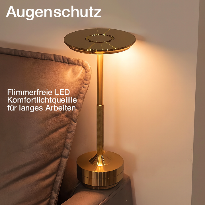 Silberne kabellose Außenlampe mit IP66, dimmbar, LED Touch-Steuerung, ideal für Terrasse & Balkon.