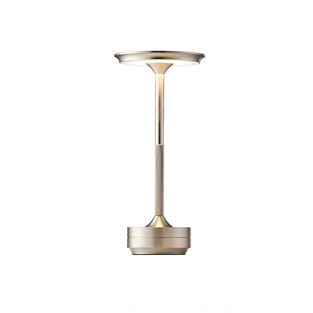 Stilvolle silberne LED Tischlampe, kabellos & dimmbar mit Touch-Steuerung, perfekt als dekoratives Highlight.