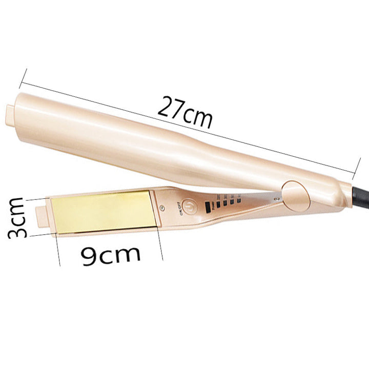 Eleganter goldener Unisex Haarstyler, ein leistungsstarkes 2-in-1 Glätteisen & Lockenstab für jede Frisur.
