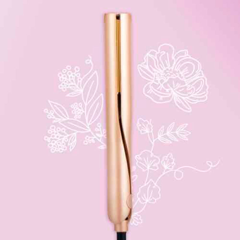 Nahaufnahme der glatten, goldenen Keramikplatten des 2-in-1 Profi-Haarstylers zum Glätten und Locken.