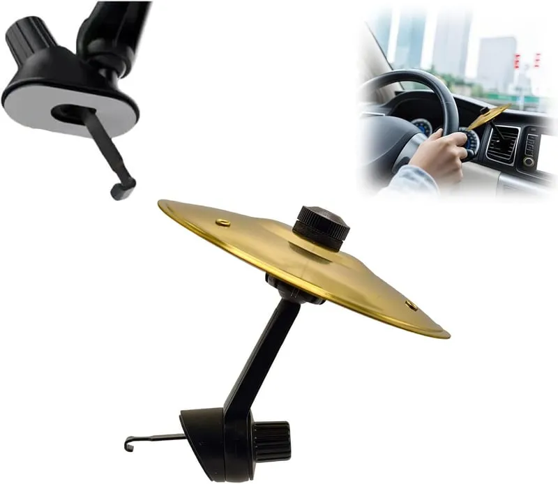 Goldenes BeatDrive Mini-Schlagzeugbecken als coole Armaturenbrett Deko und Auto Zubehör für Schlagzeug Fans.