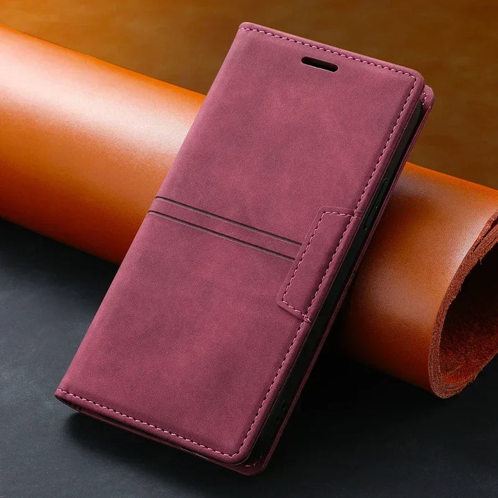 Kabellos ladbare Google Pixel Lederhülle; dieses Premium Flip Case schützt und bietet Organizer-Funktion.