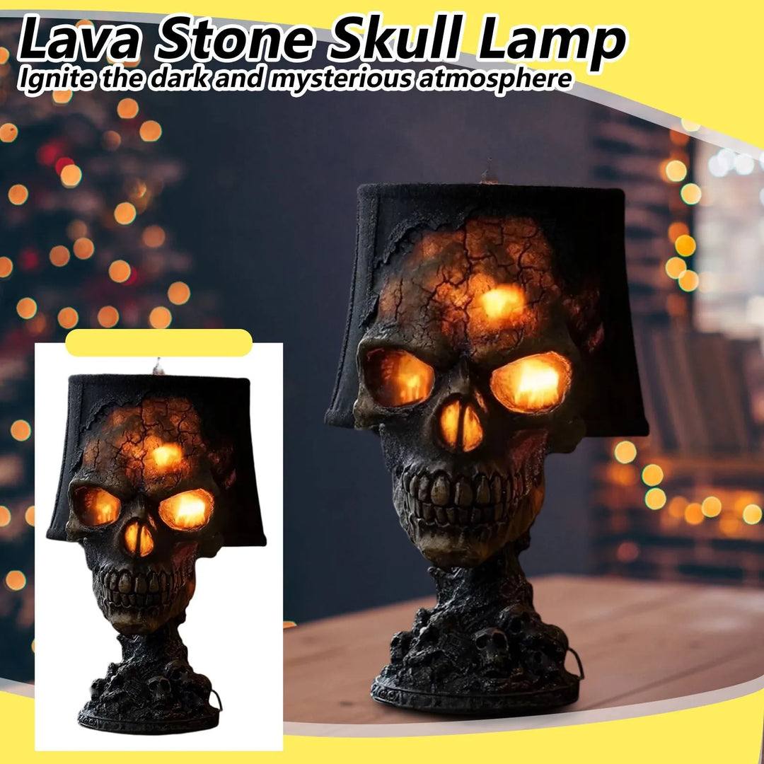Gotische Schädel-Tischlampe mit LED-Licht, perfekt für Halloween-Deko und mystisches Ambiente.