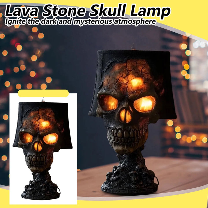 Gotische Schädel-Tischlampe mit LED-Licht, perfekt für Halloween-Deko und mystisches Ambiente.