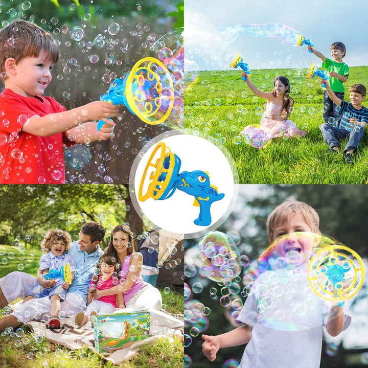 Detailreiche Dino-Seifenblasenkanone als tolles Geschenk für Kinder. Fördert Spielspaß & Fantasiereisen.