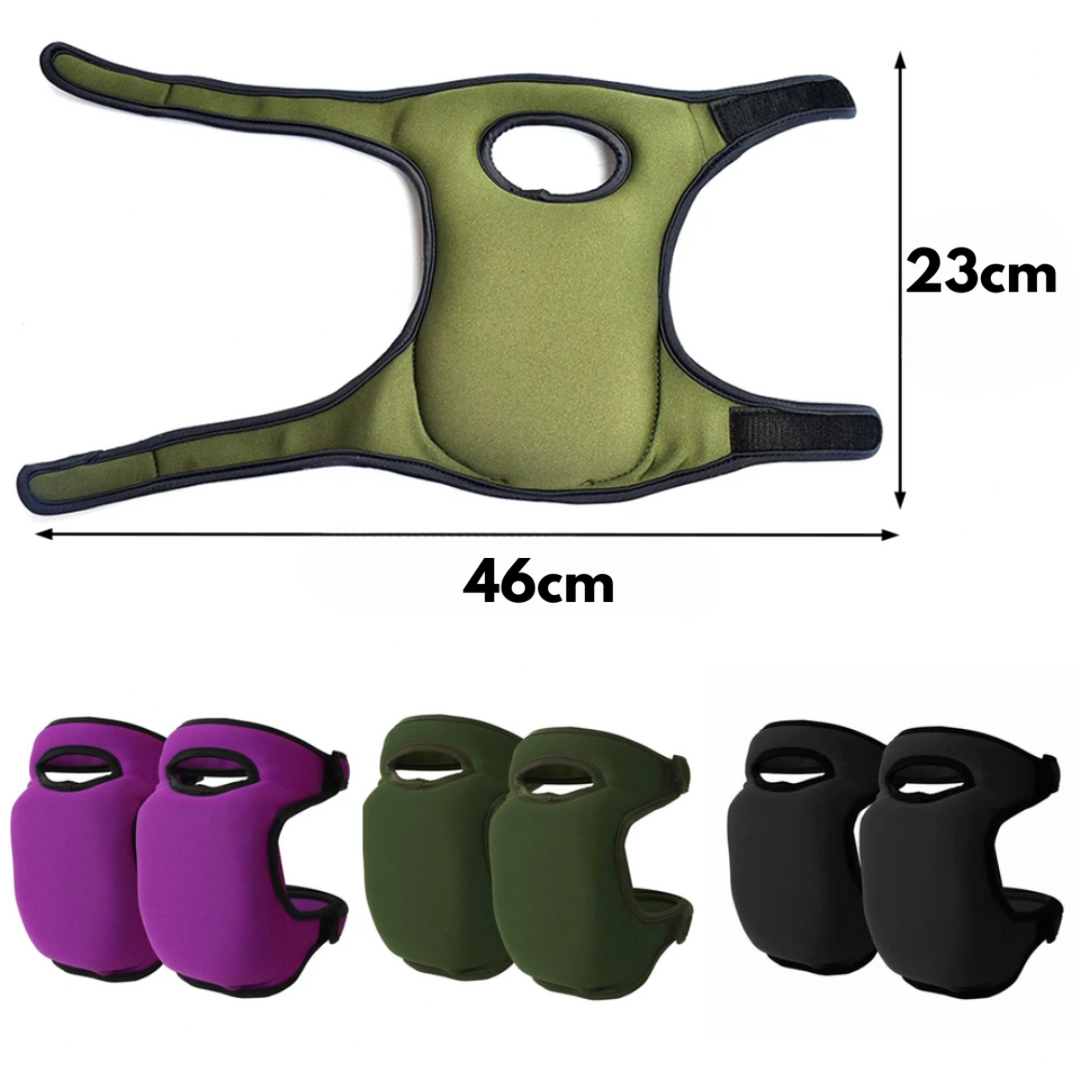 Knieschützer-Set in Grün, Schwarz, Lila; robustes Gartenzubehör für Gärtner und Heimwerker mit Knieschutz.