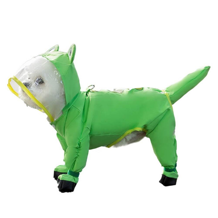 Grüner Hunderegenmantel, wasserdicht, für Spaziergänge und Outdoor-Schutz bei jedem Wetter.