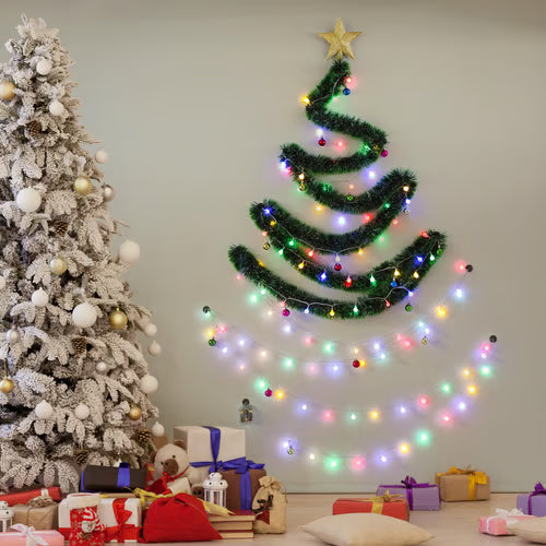 Eleganter Wand-Weihnachtsbaum mit integrierter LED-Lichterkette, ideal für moderne Weihnachtsdekoration.