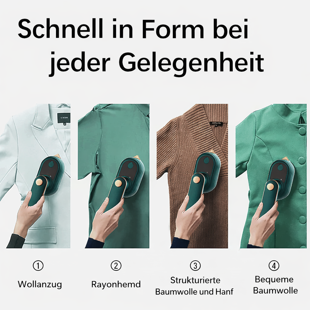 Detailaufnahme des Dampfkopfes vom tragbaren Kleiderdampfglätter; bereit für trocken oder nass Dampf.