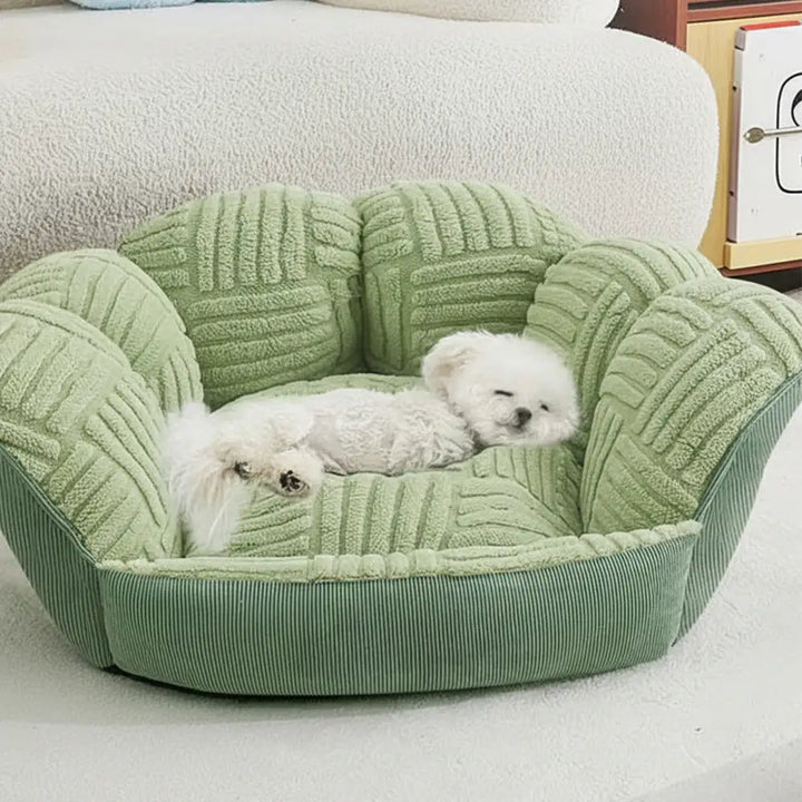 Waschbares grünes Kuschelbett für Haustiere, 2-in-1 Design als Höhle und Liegefläche, sehr komfortabel.