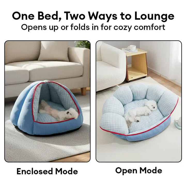 Komfortables Hundebett in Grün, 2-in-1 Design als Höhle oder offenes Bett, ideal für kleine Hunde.