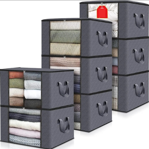 Graue, platzsparende Aufbewahrungsbox für Kleidung & Textilien; idealer Schrankorganizer & Haushaltshilfe.