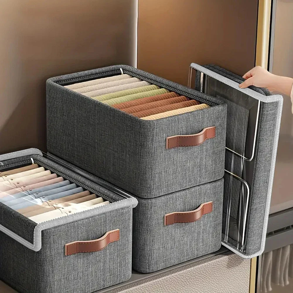 Clevere graue Aufbewahrungsbox mit Deckel & Griff als vielseitiger Organisator für Haushalt, Büro & Kleiderschrank.