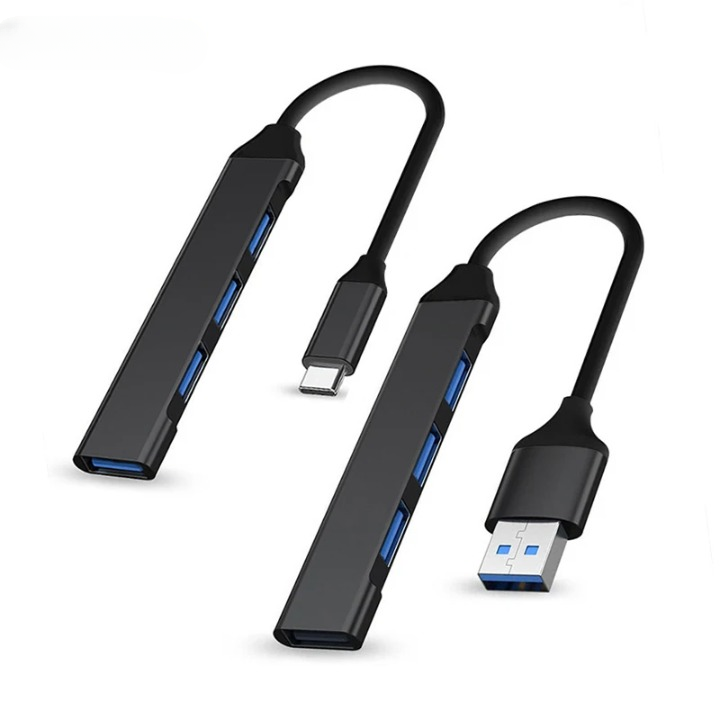 Grauer Veyno 4-Port USB 3.0 Hub für PC & Laptop, schnelle Datenübertragung.