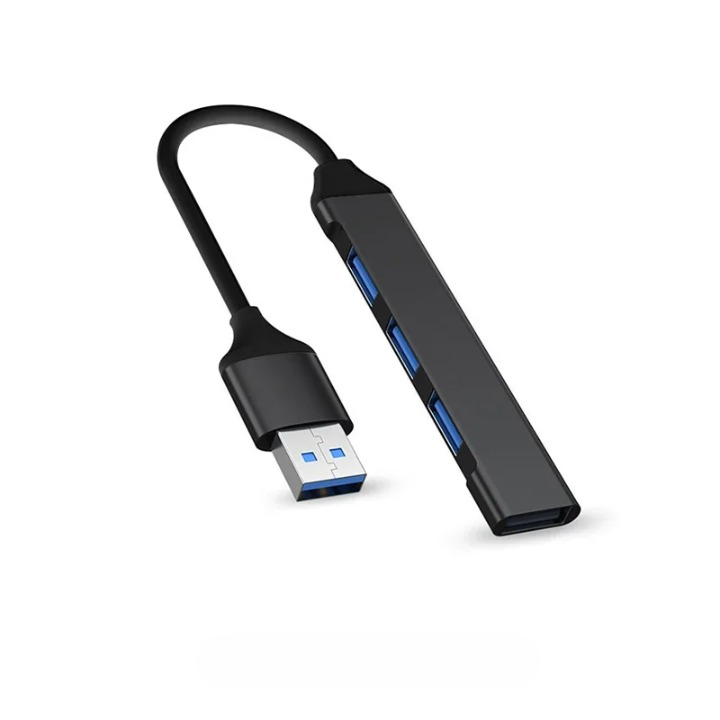 Robuster Aluminium-USB-Hub (4-Port), silber, für zuverlässige Konnektivität und Datenfluss.