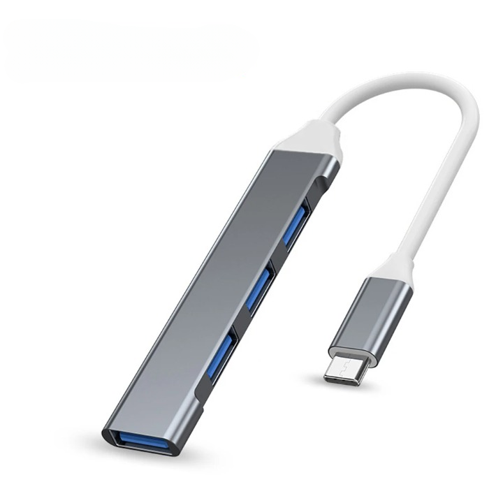 Veyno 4-Port USB 3.0 Hub, grau, essenzielles PC & Laptop Zubehör für schnellen Datenaustausch.