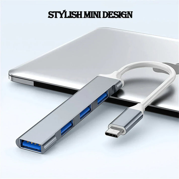 Eleganter Aluminium Veyno USB-A Hub, 4-fach, silber, für erweiterte Konnektivität am PC.