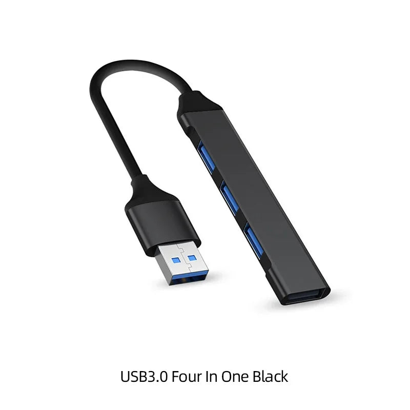 Tragbarer 4-Port USB Hub aus Aluminium, silber, schnelle USB 3.0 Datenübertragung für unterwegs.
